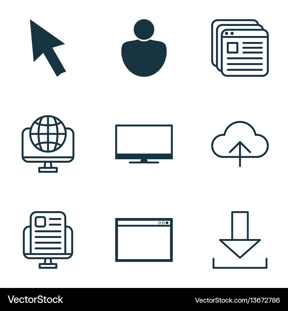 Set of 9 internet icons includes display mouse Set of 9 internet icons includes display mouse vector image