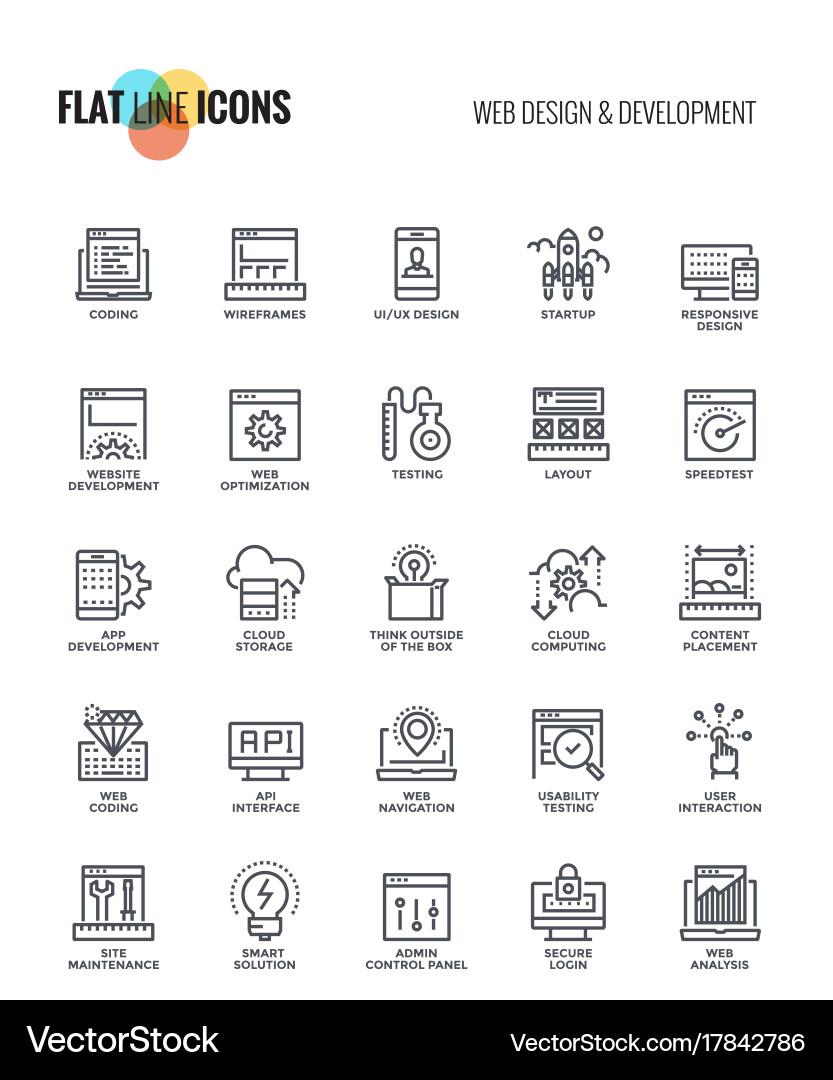 Web Development Line Icons - UI & App vector image