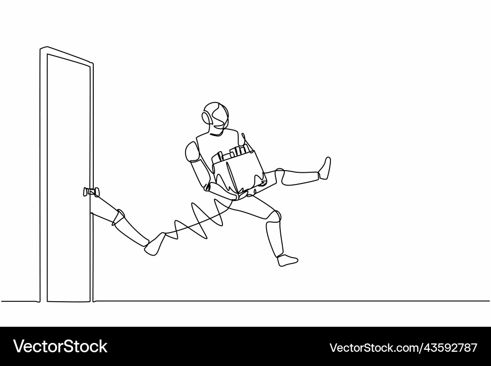 Continuous one line drawing robots get kicked out Continuous one line drawing robots get kicked out vector image