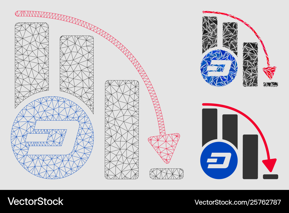 Dashcoin falling acceleration chart mesh 2d Dashcoin falling acceleration chart mesh 2d vector image