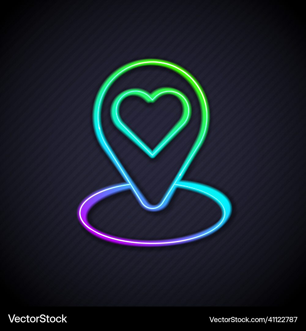 Glowing neon line map pointer with heart icon Glowing neon line map pointer with heart icon vector image
