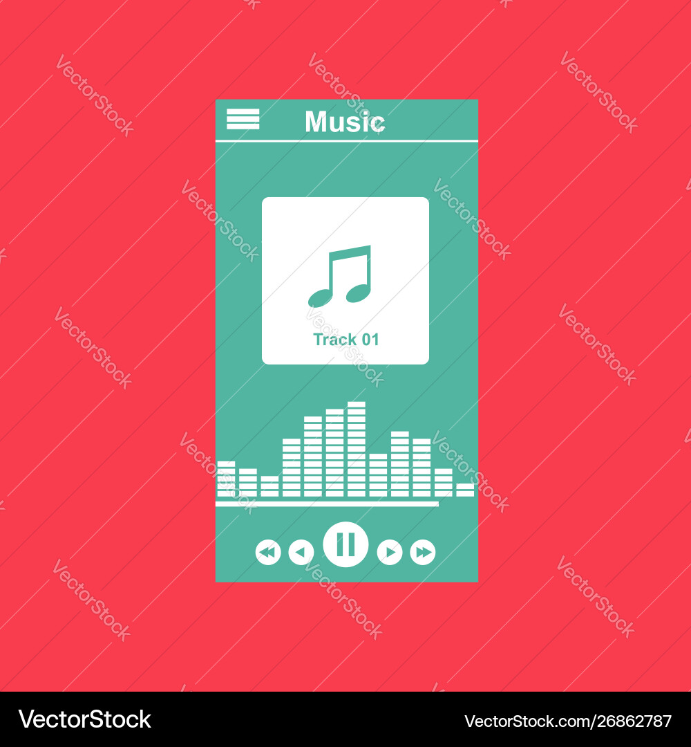 Media player application app template with flat vector image