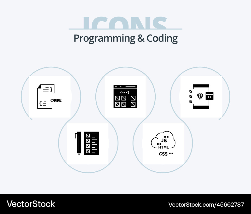 Programming and coding glyph icon pack 5 vector image