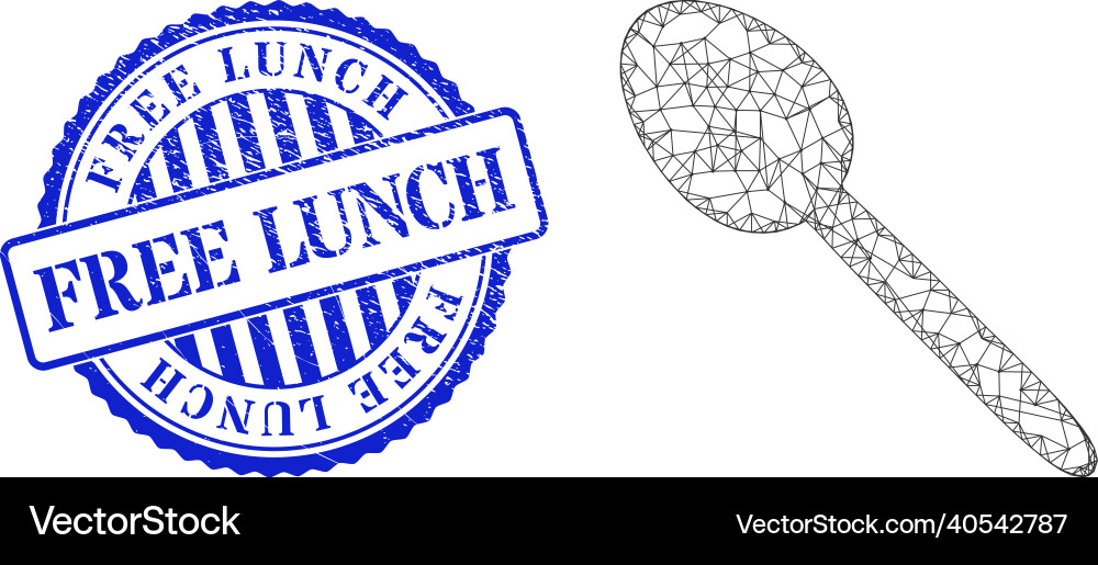 Rubber free lunch badge and net spoon web mesh Rubber free lunch badge and net spoon web mesh Vector Image