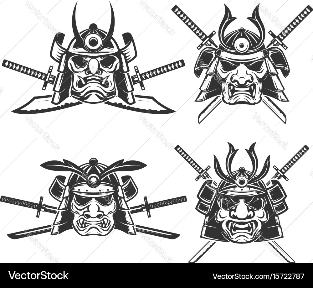 Samurai Mask with Crossed Swords Vector Image