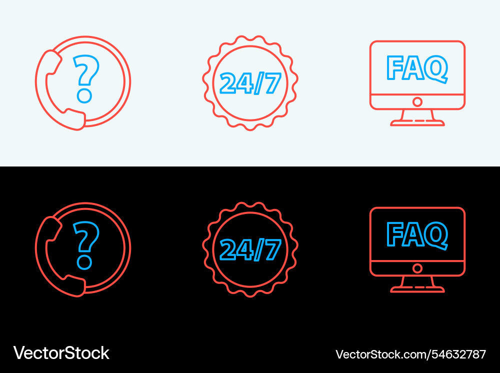 Set line computer monitor and faq telephone 24 Set line computer monitor and faq telephone 24 vector image