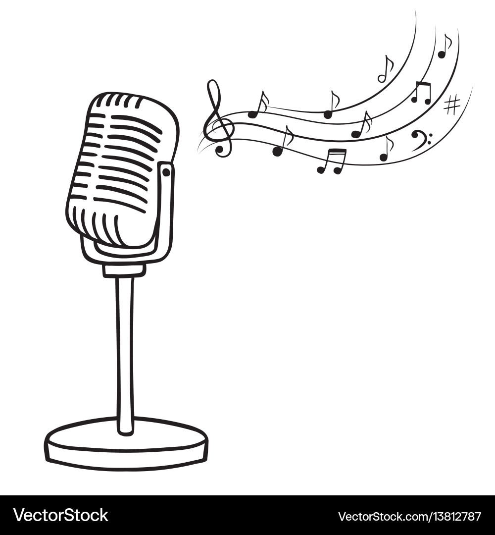 Vintage Microphone with Music Notes – Lizenzfreie Vektorgrafik | VectorStock, image size:1000x1080