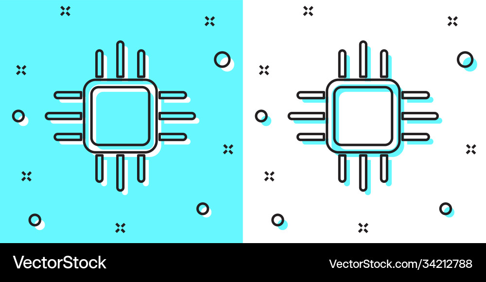 Black line computer processor with microcircuits Black line computer processor with microcircuits vector image