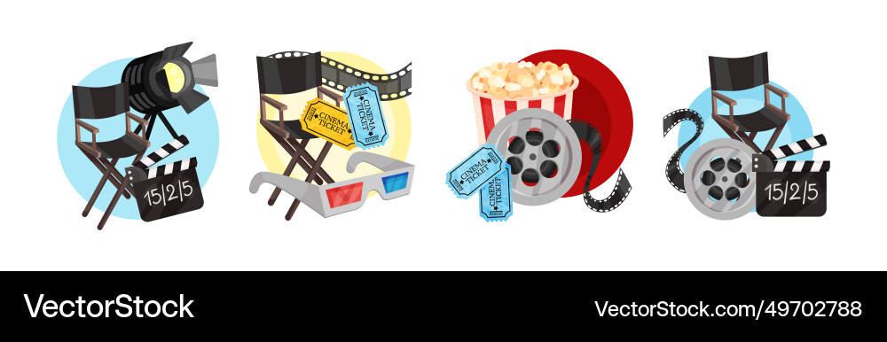 Cinematography element and object with popcorn Cinematography element and object with popcorn Vector Image