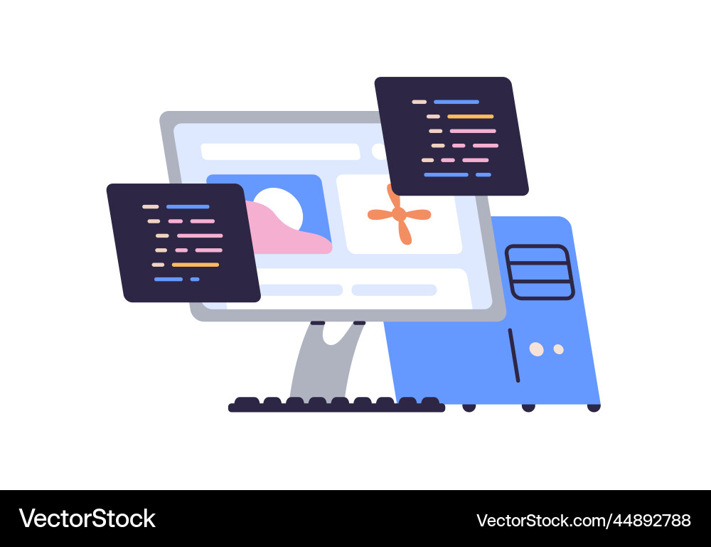Computer screen with code script information Computer screen with code script information vector image