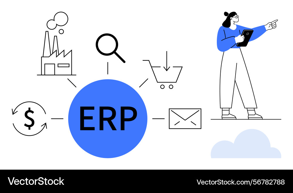 Erp system concept with centralized elements Erp system concept with centralized elements vector image