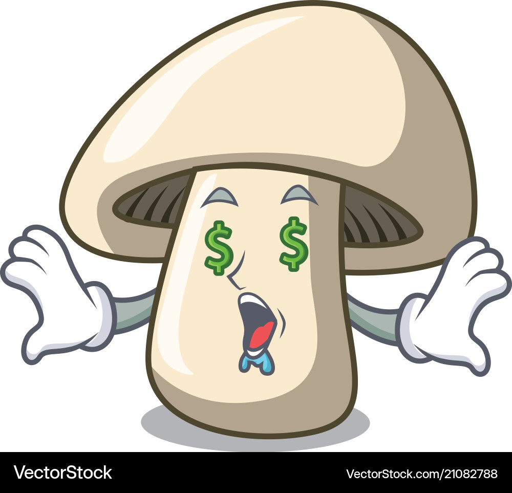 Geld Augen champignon Pilz Maskottchen Cartoon Geld Augen champignon Pilz Maskottchen Cartoon vektorbild