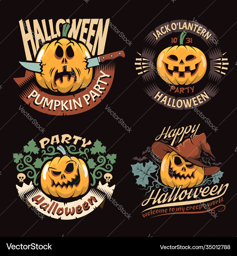 Halloween Pumpkin Emblems Vector Image