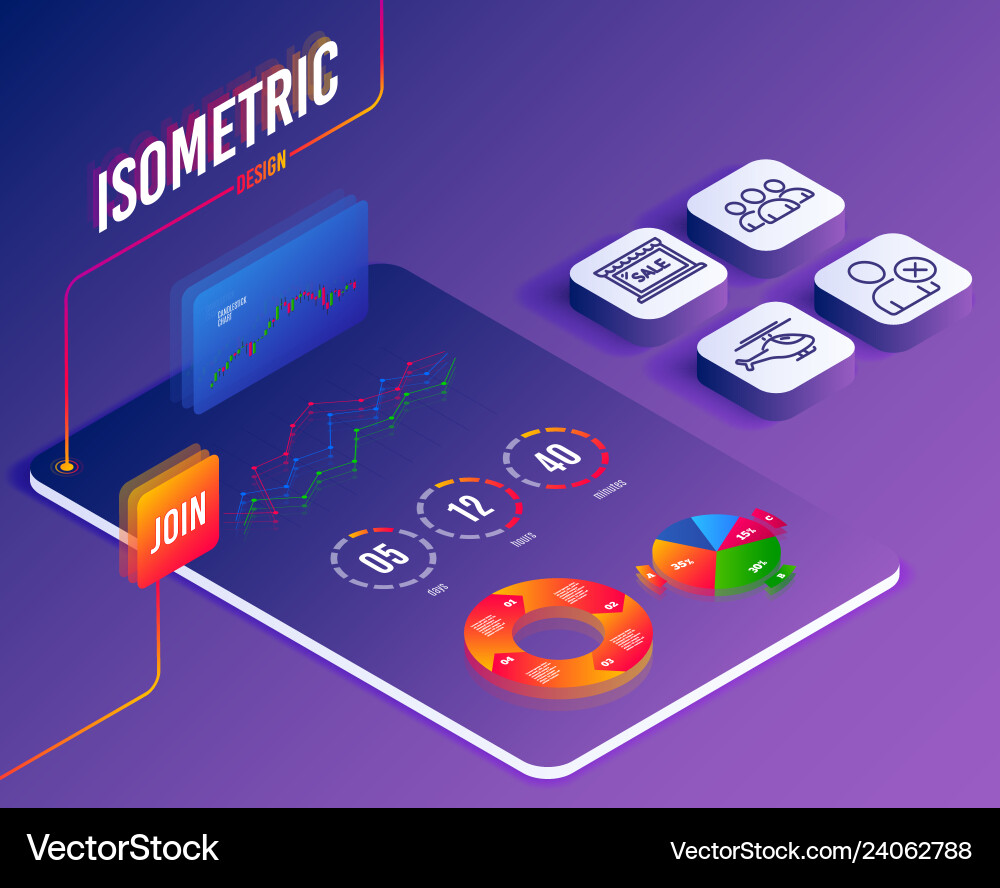 Isometric set sale delete user and group icons Isometric set sale delete user and group icons vector image