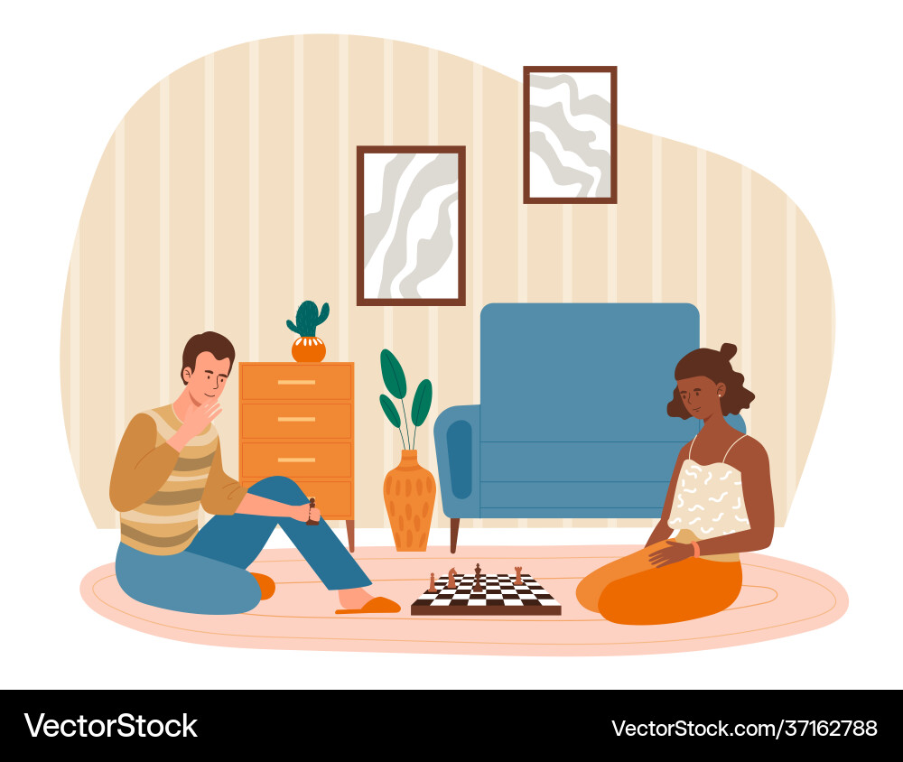 Mulitracial Paar verbringen ihre Zeit Schach zu spielen Mulitracial Paar verbringen ihre Zeit Schach zu spielen vektorbild