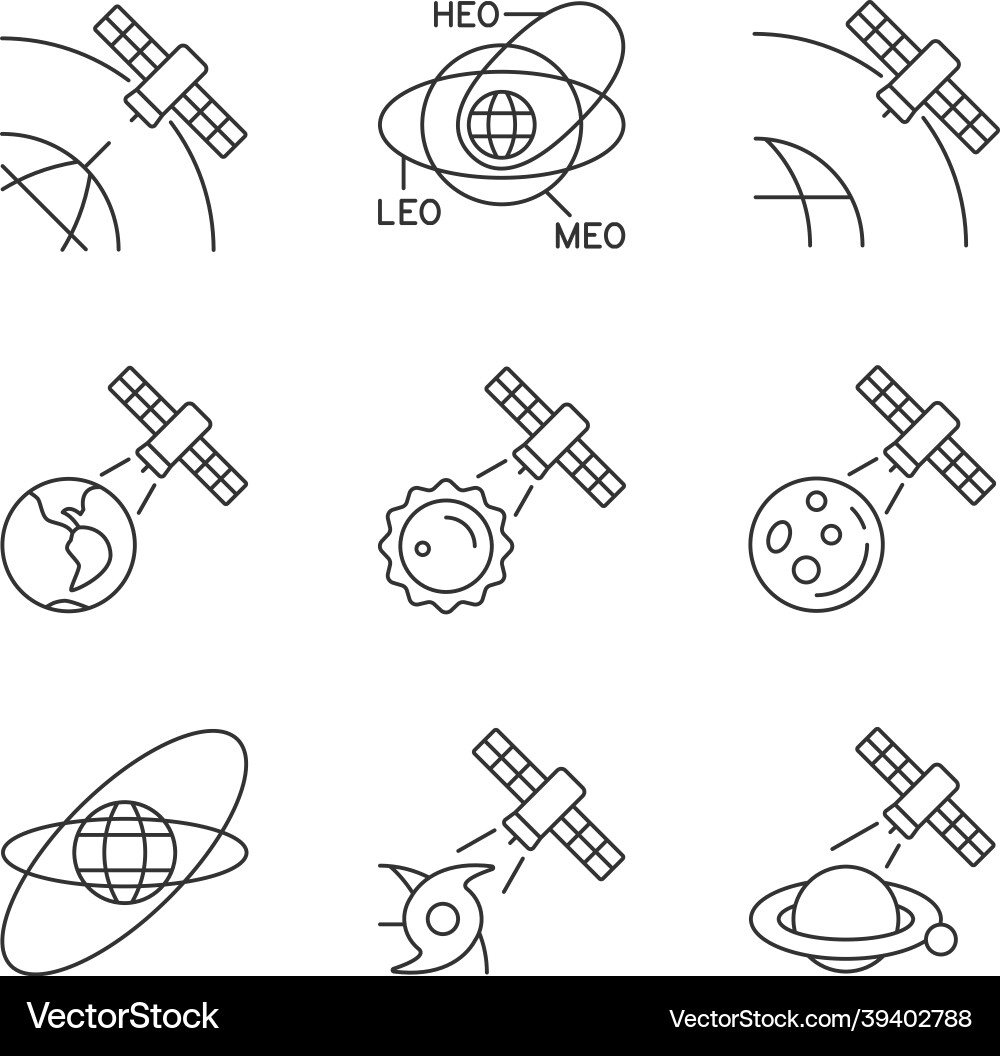 Satellites functions linear icons set Vector Image