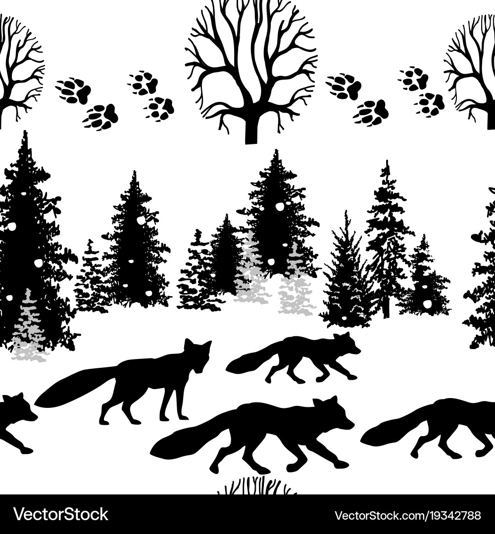 Seamless pattern with fox and trees vector image