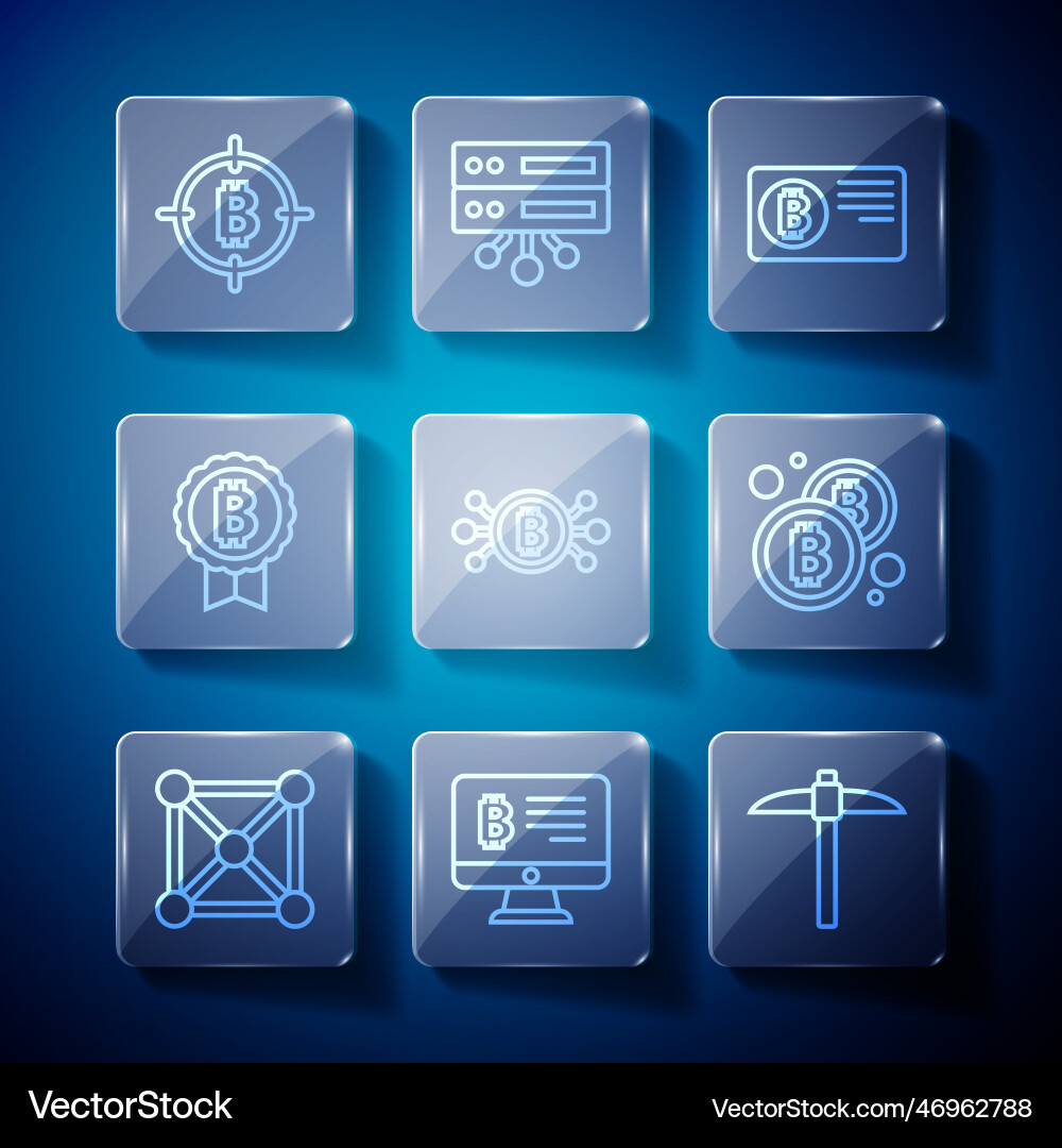 Set line blockchain technology mining bitcoin Set line blockchain technology mining bitcoin Vector Image