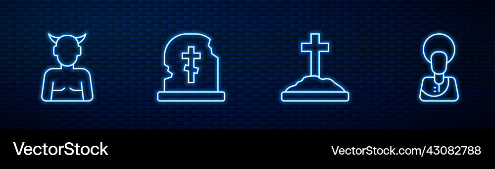 Set line grave with cross krampus heck Set line grave with cross krampus heck Vector Image