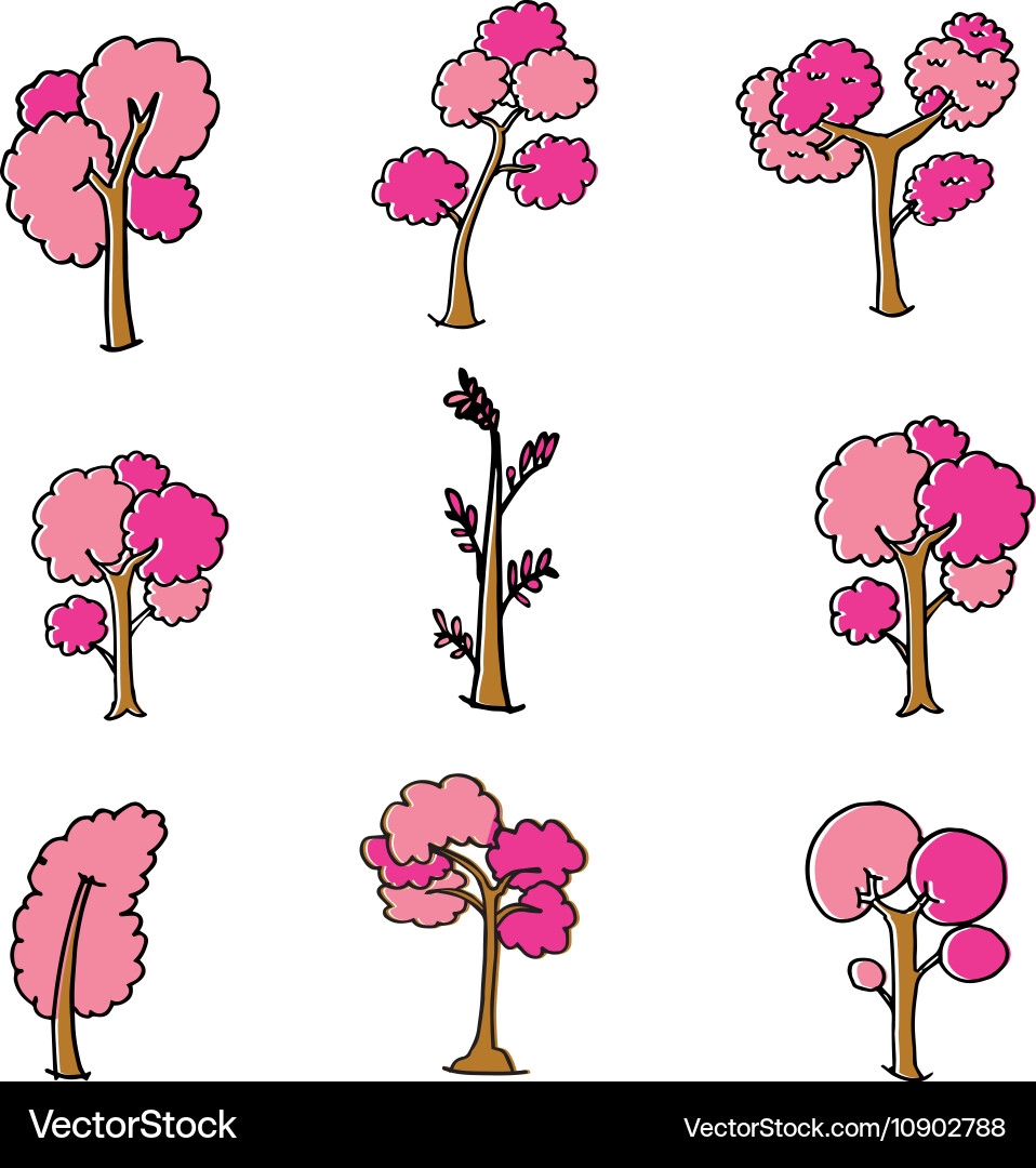 Tree set style on doodle vector image