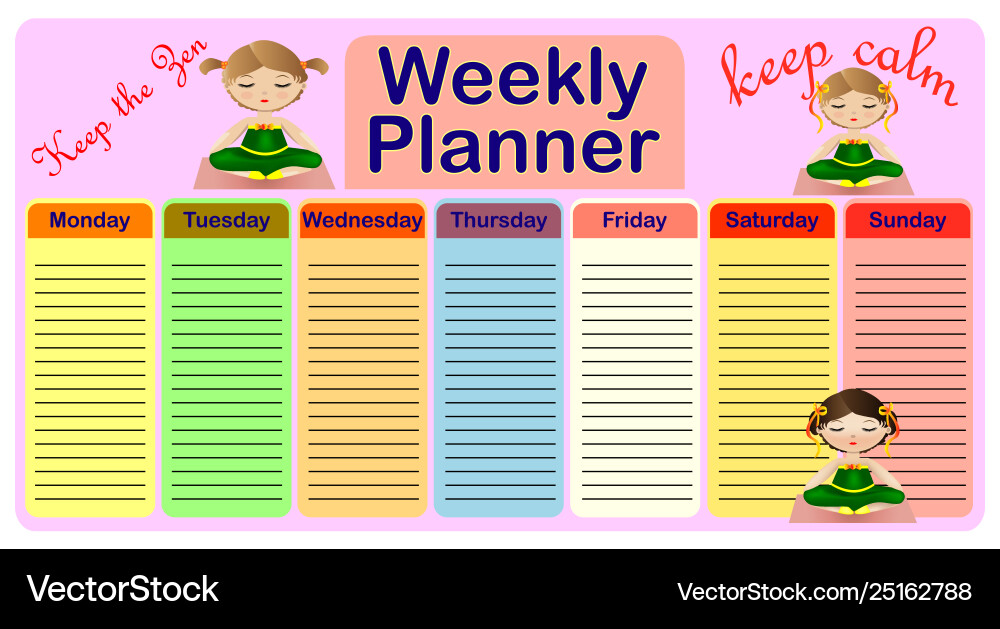 Weekly planner organizer for students cartoon Weekly planner organizer for students cartoon vector image
