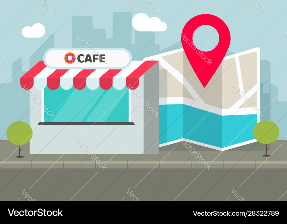 Cafe shop store location with pin pointer Cafe shop store location with pin pointer Vector Image
