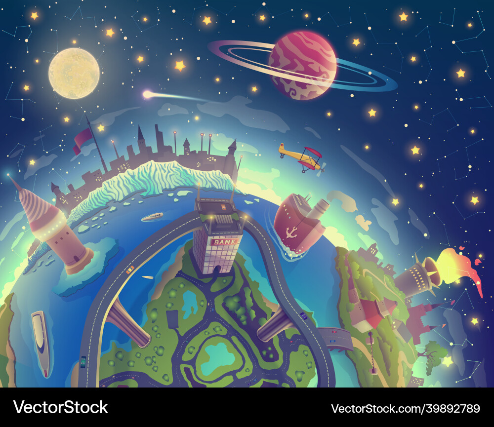 Cartoon 3d earth painting landscape in space Cartoon 3d earth painting landscape in space vector image