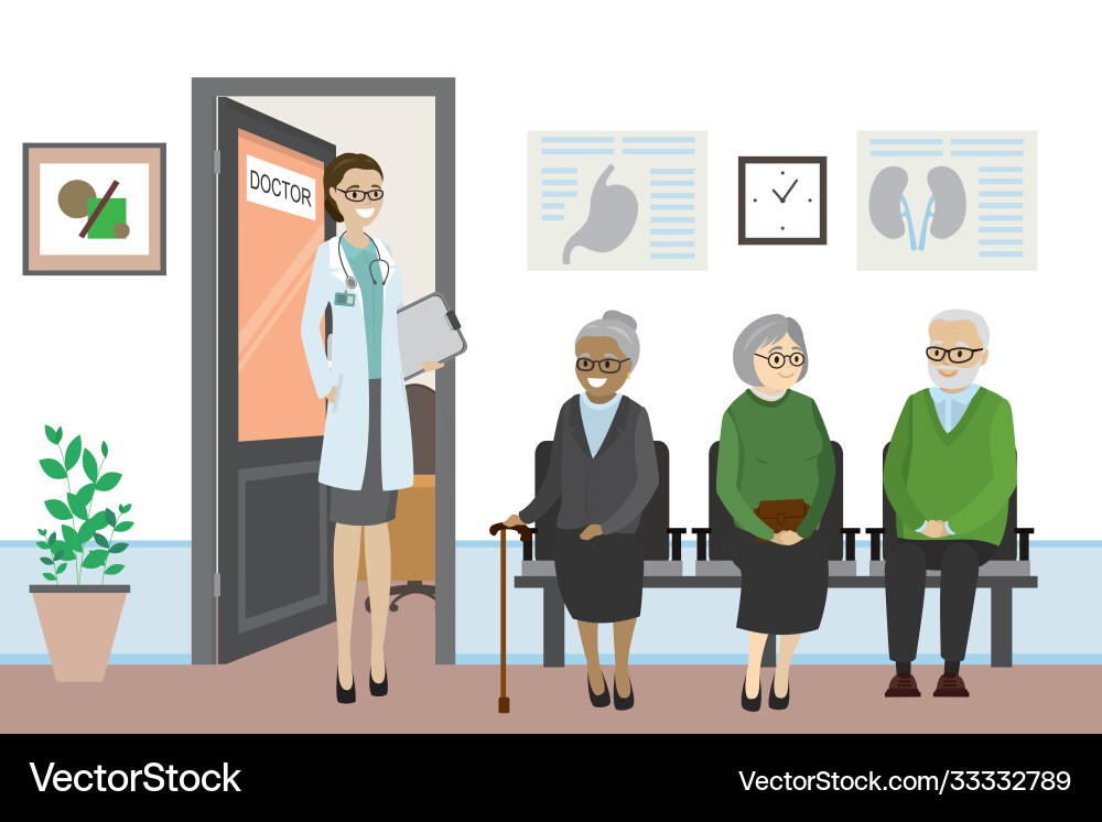 Cartoon Tür zu Ärzten Büro und alten Menschen Cartoon Tür zu Ärzten Büro und alten Menschen vektorbild