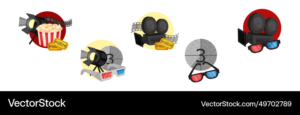 Cinematography element and object with popcorn Cinematography element and object with popcorn Vector Image