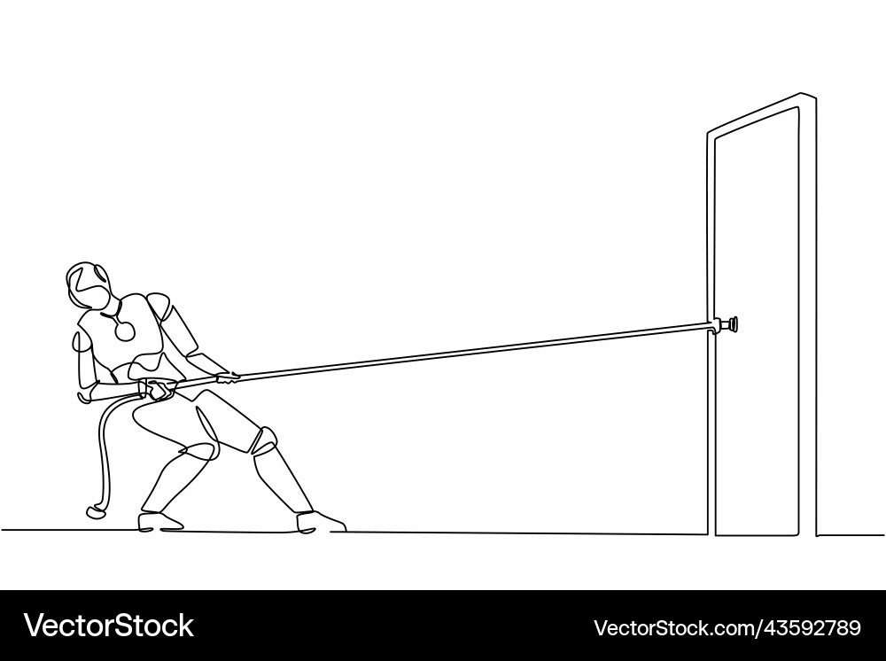 Continuous one line drawing robot pulling Vector Image