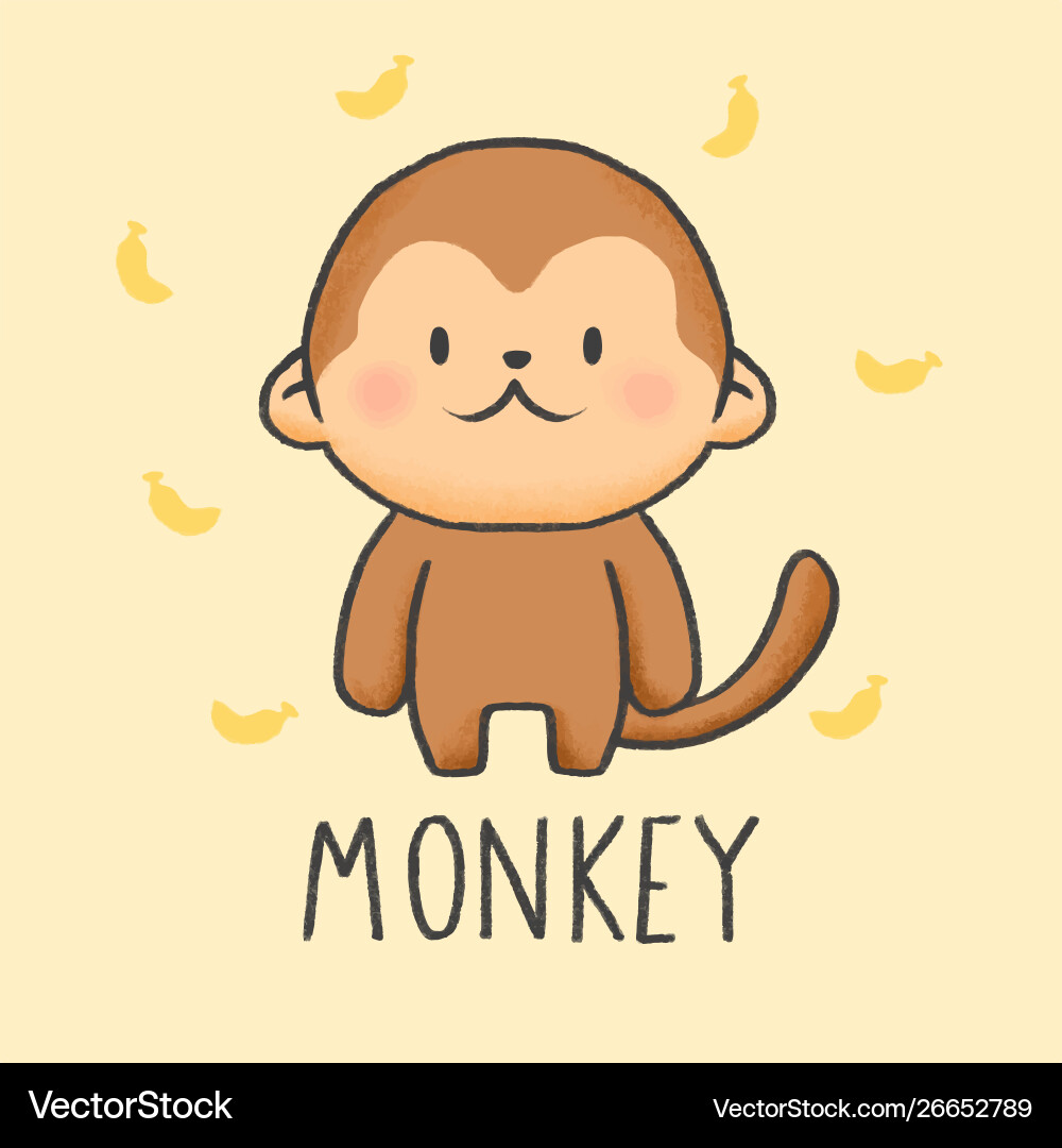 Cute monkey cartoon hand drawn style Cute monkey cartoon hand drawn style vector image