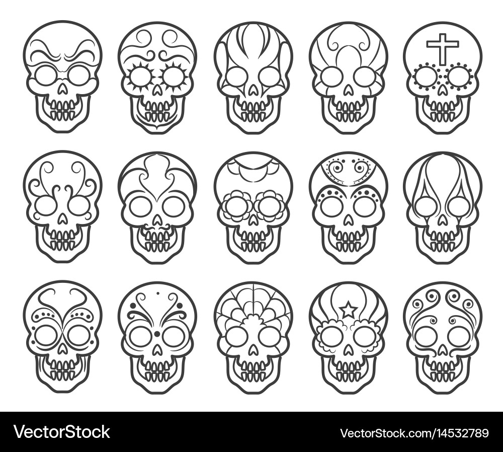 Day of the Dead Sugar Skull Icons vector image