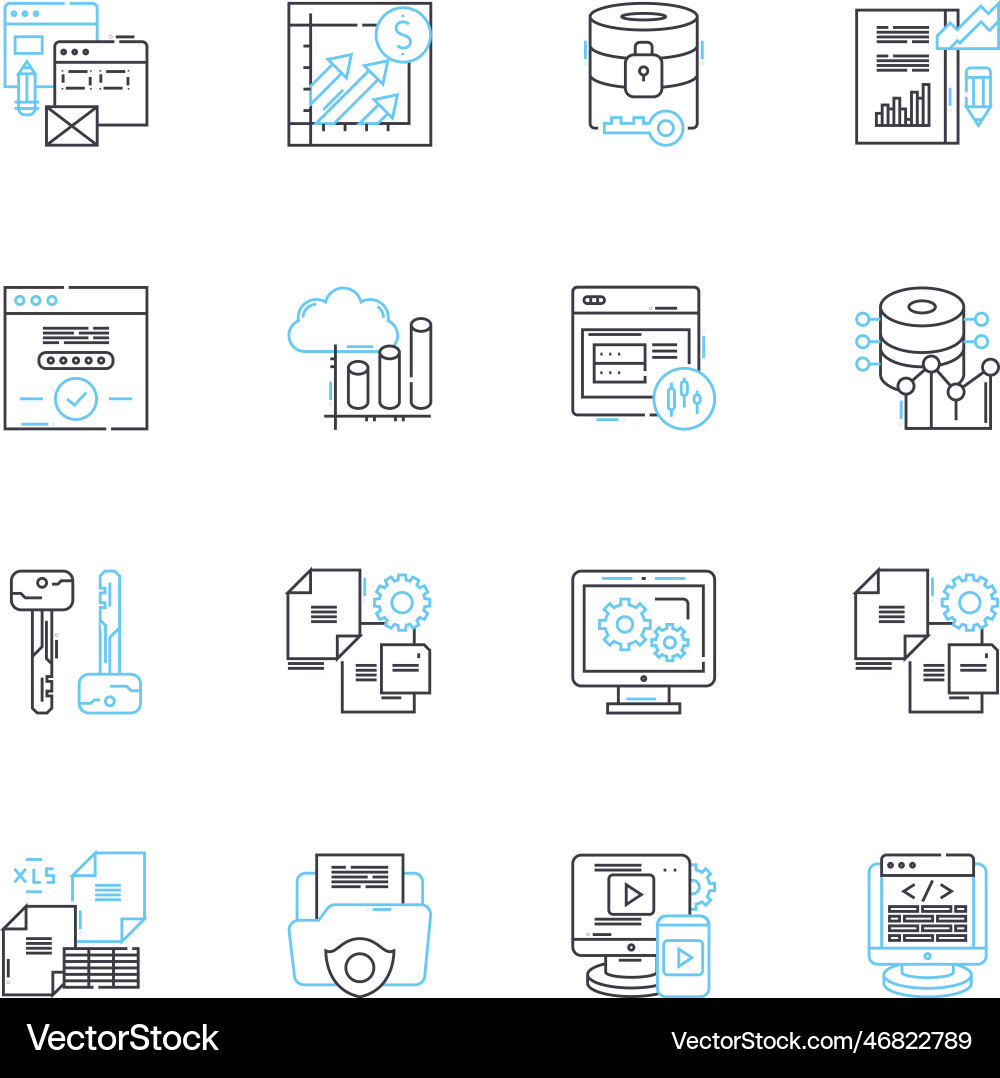 Digital safeguards linear icons set encryption Digital safeguards linear icons set encryption vector image