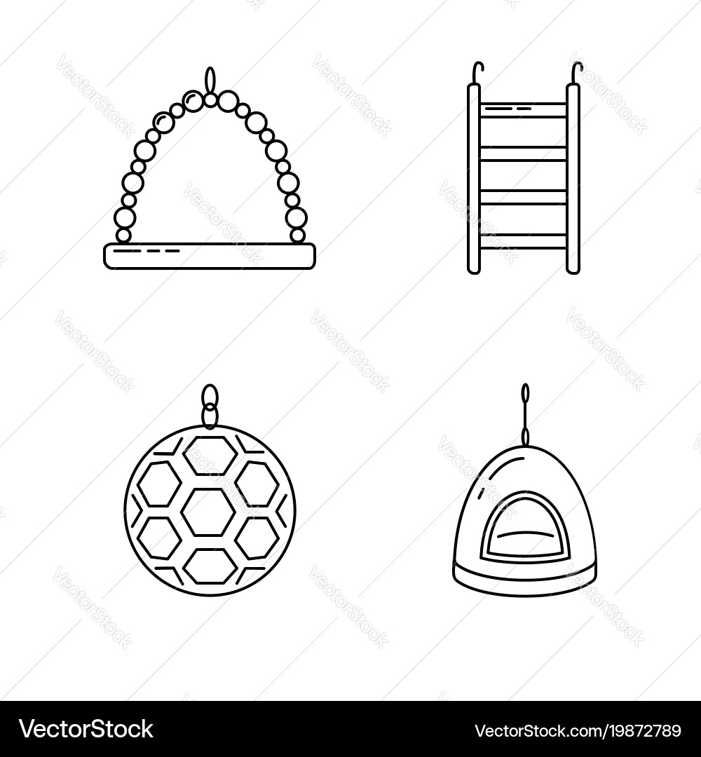 Line icon set of accessories for bird in cage Vector Image