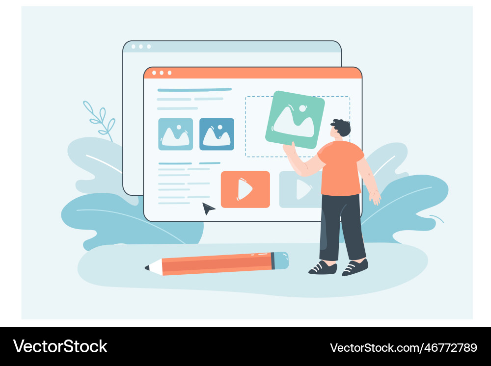 Man adding content to website flat Man adding content to website flat vector image