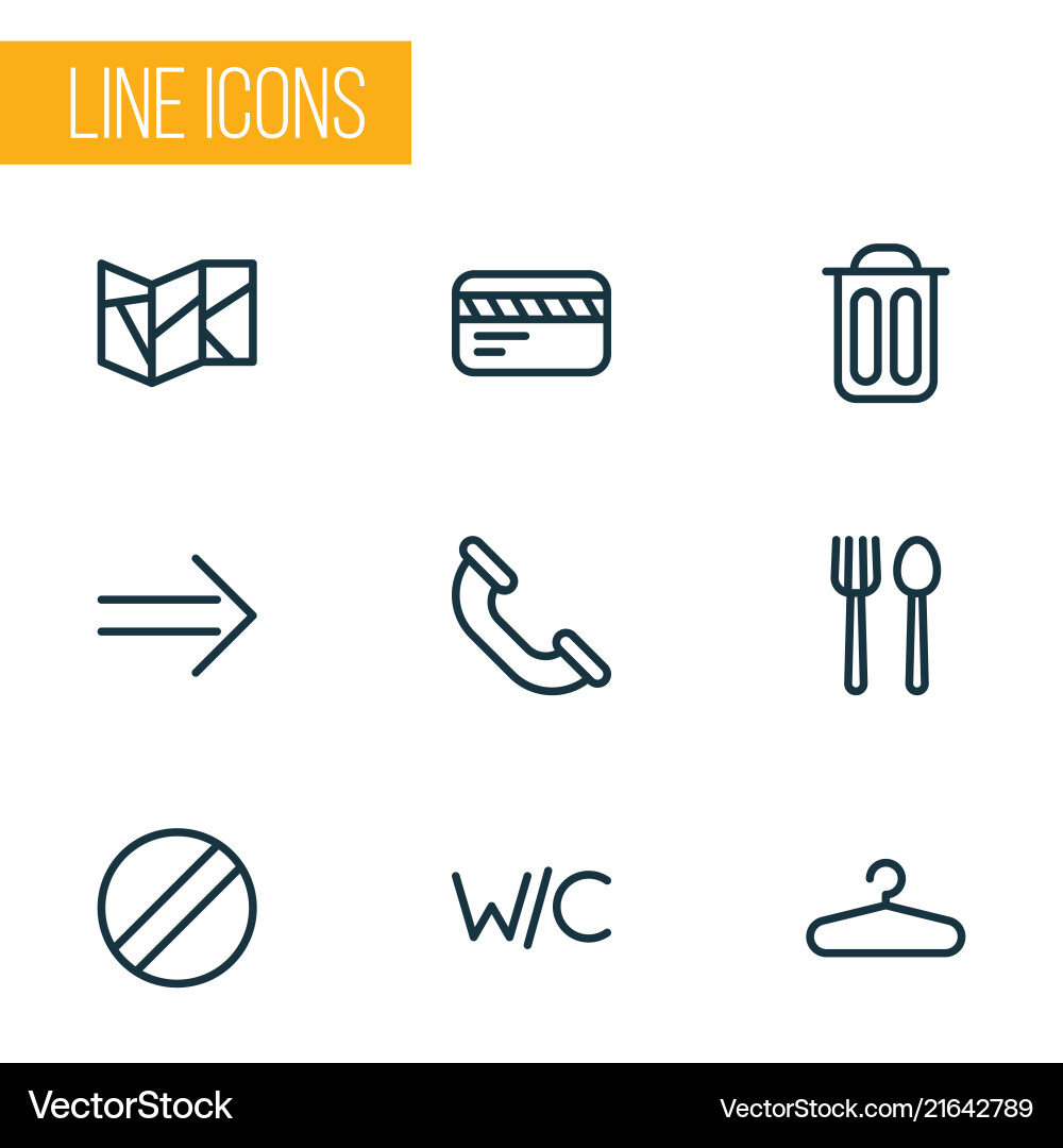 Navigation icons line style set with restaurant Vector Image