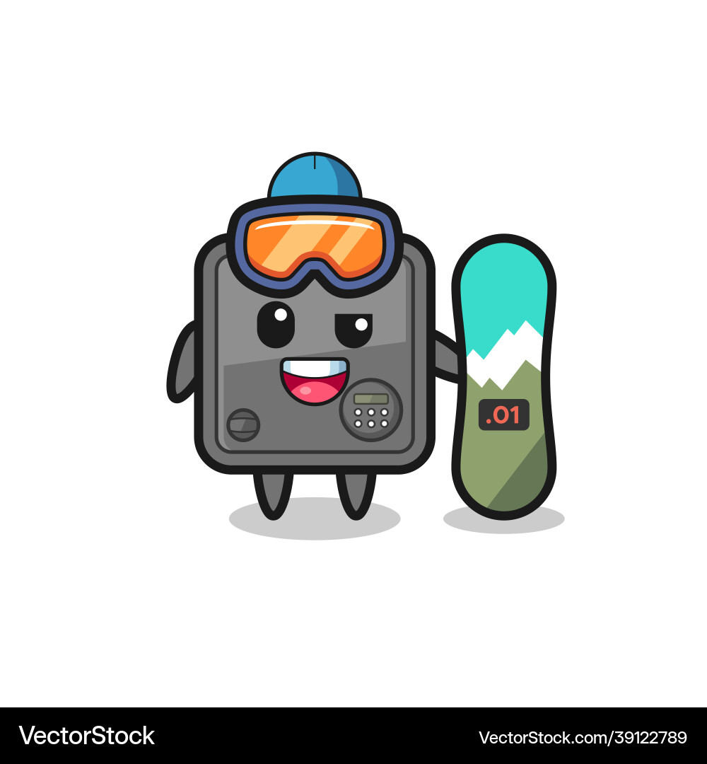 Safe box character with snowboarding style Safe box character with snowboarding style vector image