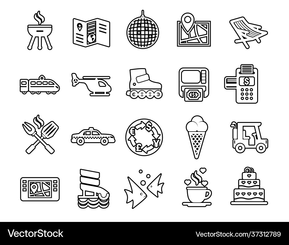 Set minimal modern thin stroke black icons travel Vector Image