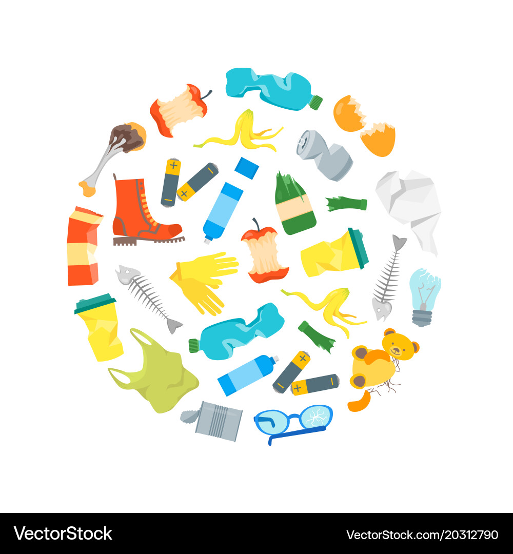 Cartoon trash and garbage round design template Vector Image