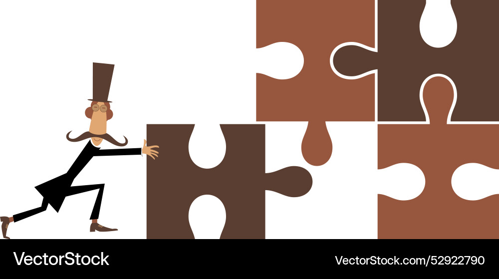 Man in the top hat solving puzzle Vector Image