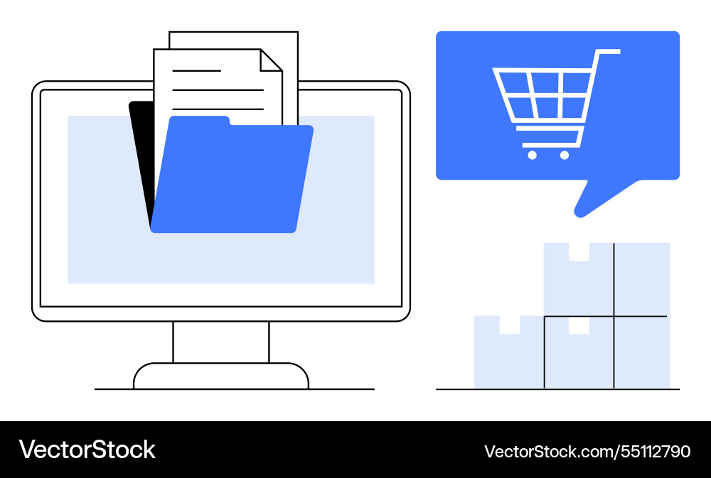 Online shopping concept with computer screen file Online shopping concept with computer screen file Vector Image