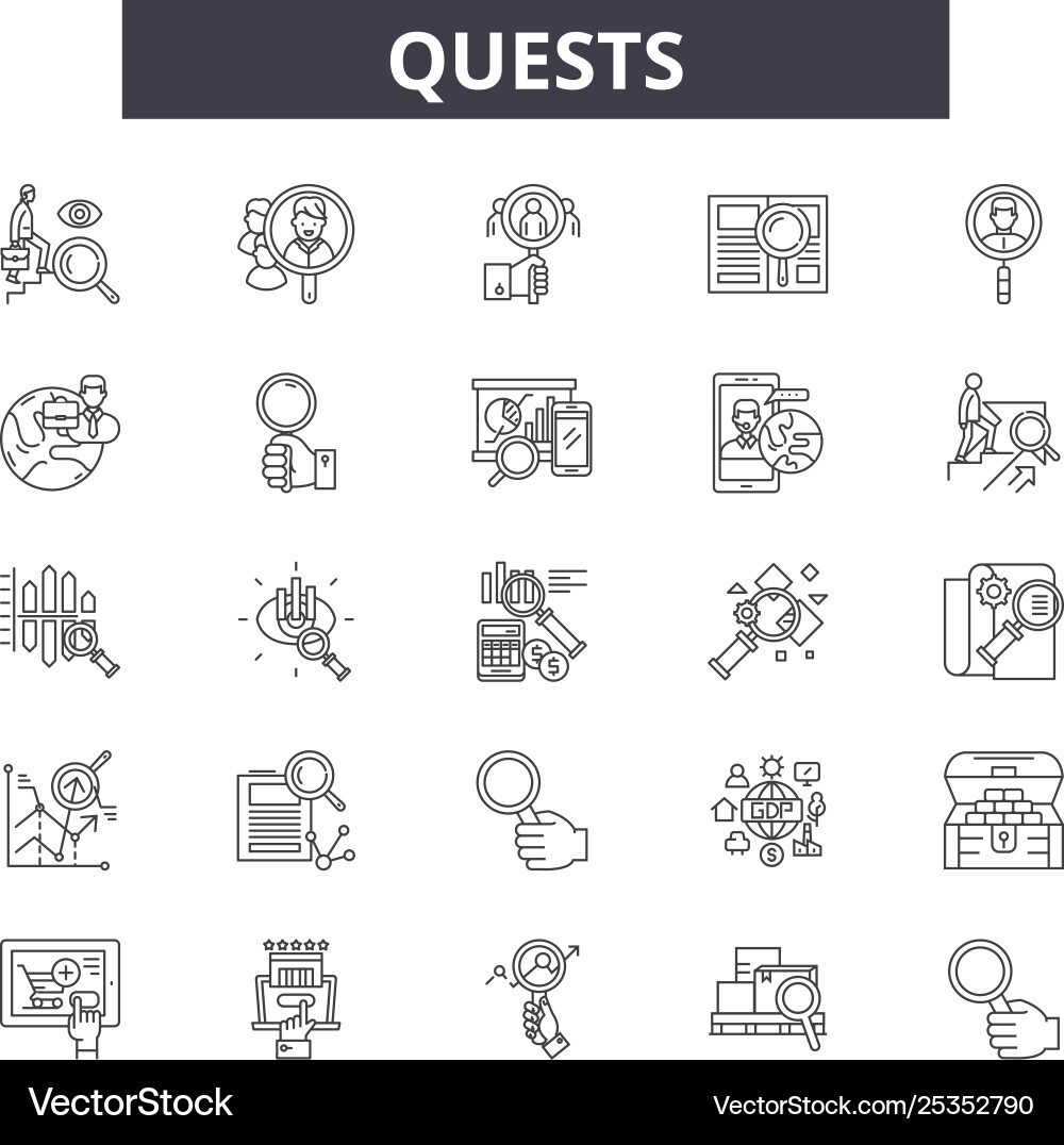 Quests line icons signs set linear Quests line icons signs set linear Vector Image