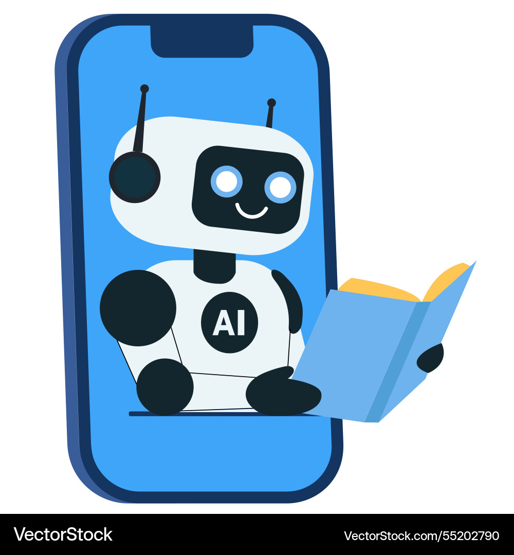 Robot Reading on Mobile vector image