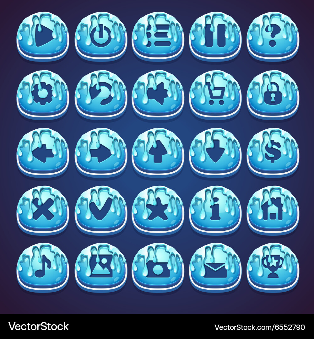 Set blue buttons for web video game in style vector image