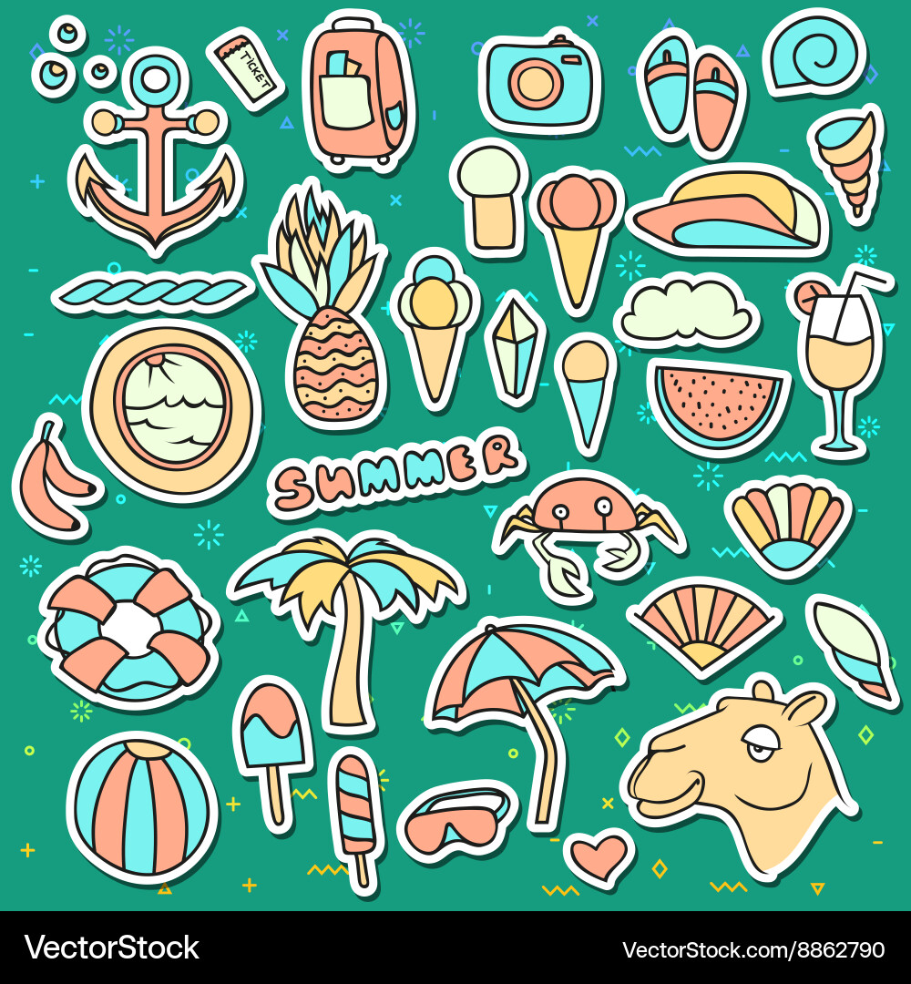 Set of isolated objects background with summer vector image