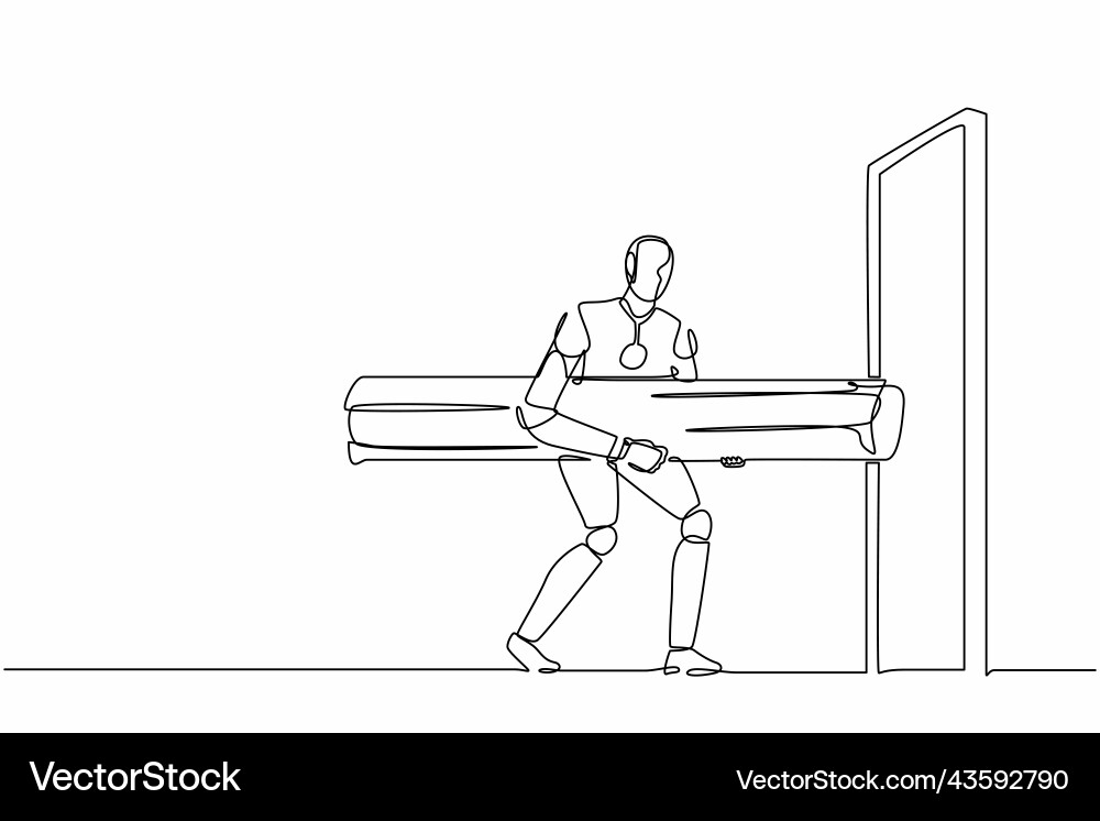 Single one line drawing robot holding large log Single one line drawing robot holding large log vector image