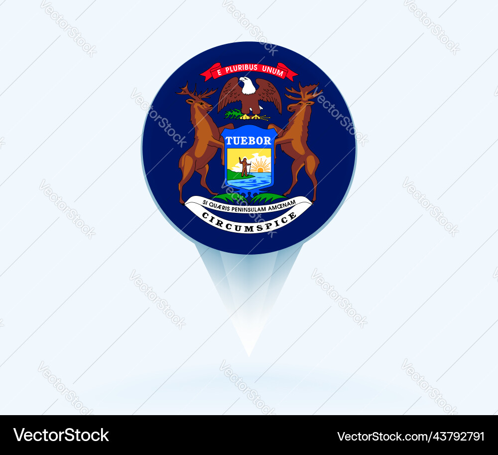 Map pointer with flag of michigan vector image