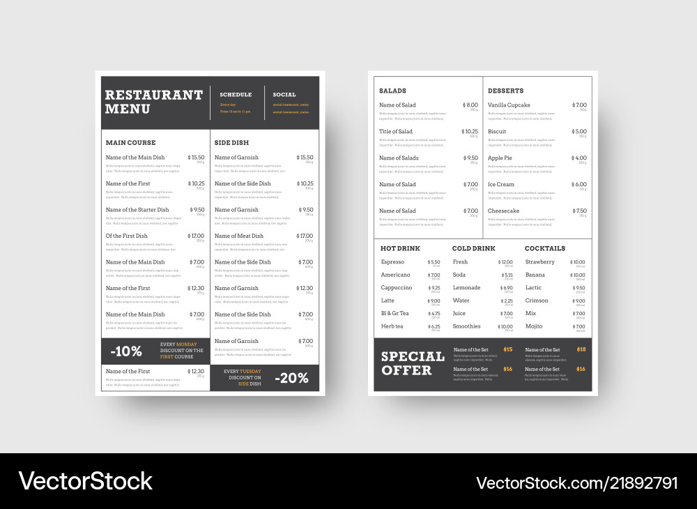 Restaurant Menu Template - Cafe Style Vector Image