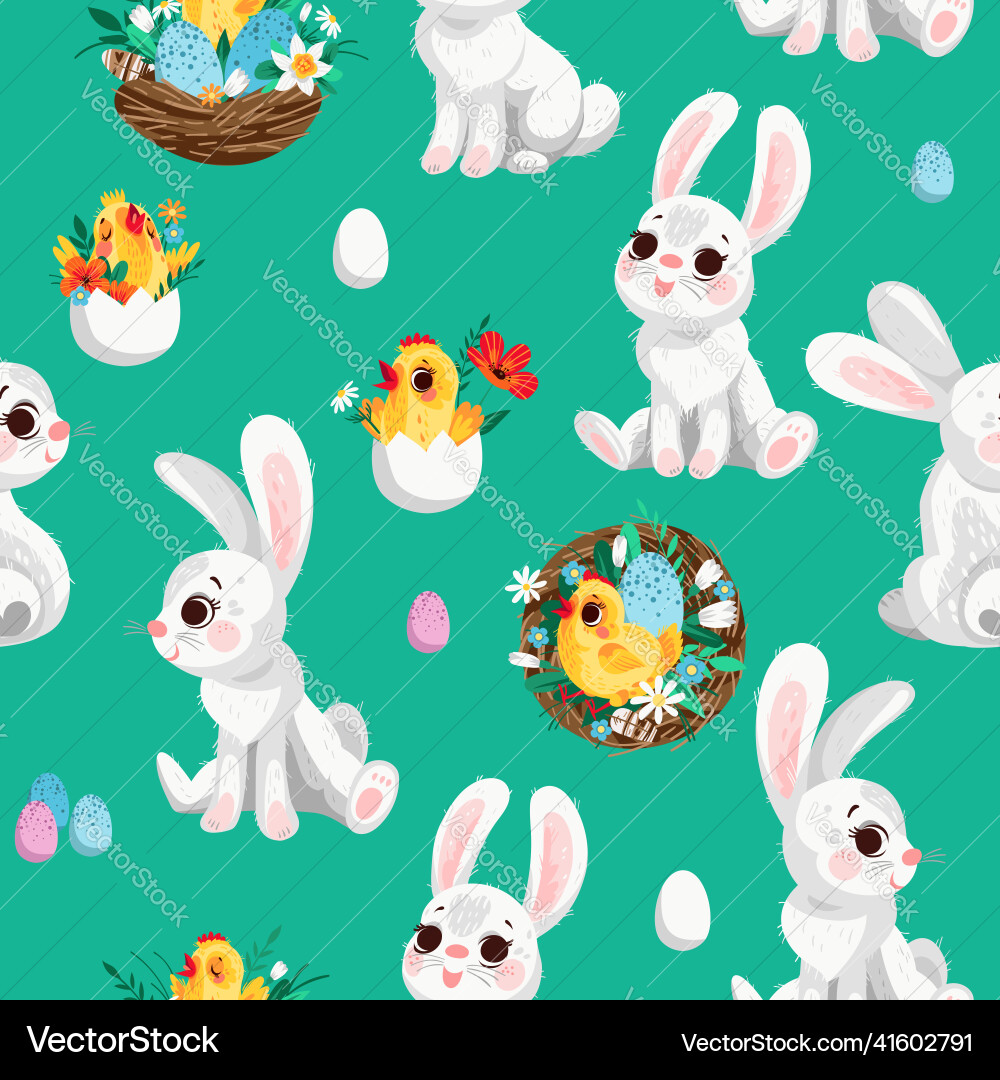 Seamless spring pattern with easter characters vector image