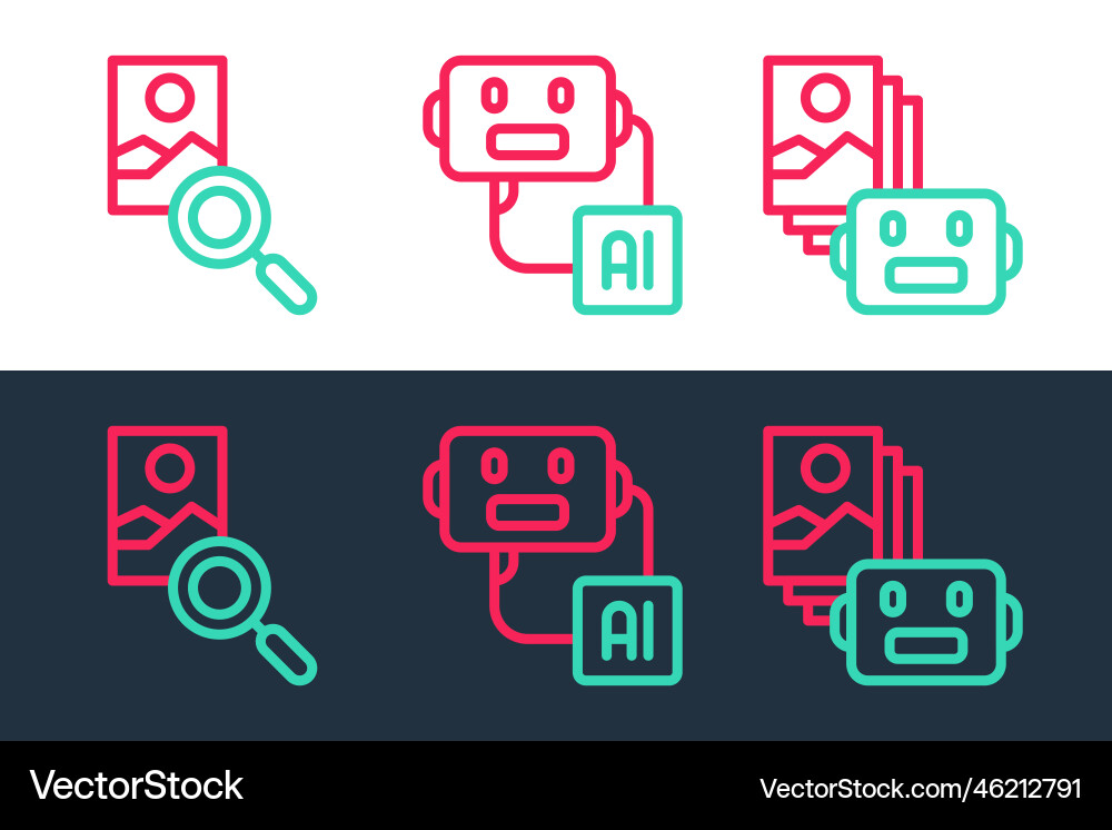 Set line artificial intelligence robot photo vector image